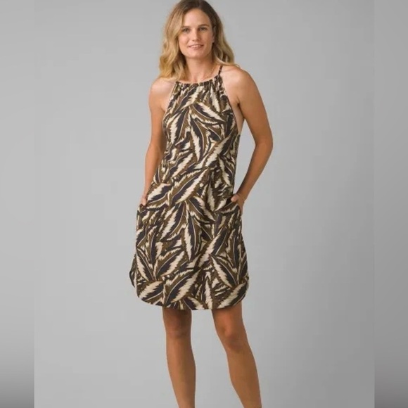 Prana Dresses & Skirts - NWT prAna Epicanopy Leaf Print Halter Dress Size S Cafe Panama Black Brown